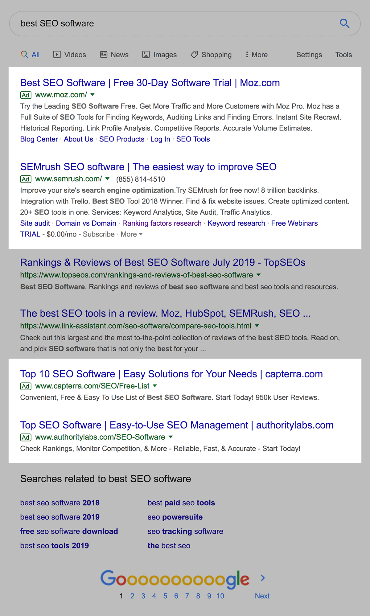 Ads at the top and bottom of SERPs page