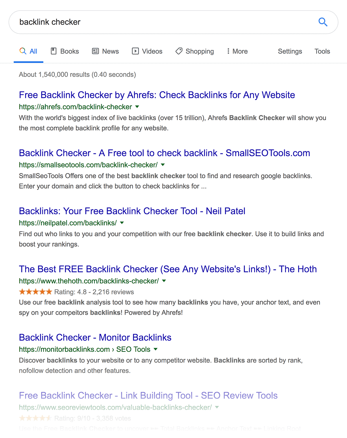 "backlink checker" search results