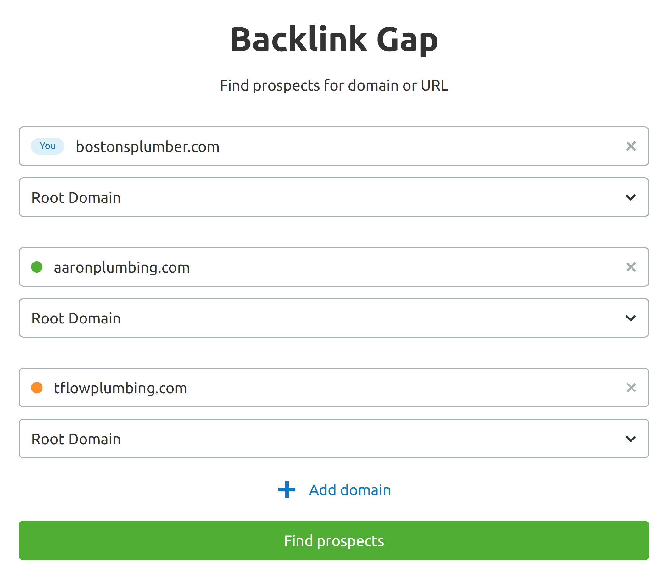 Backlink gap – Input websites