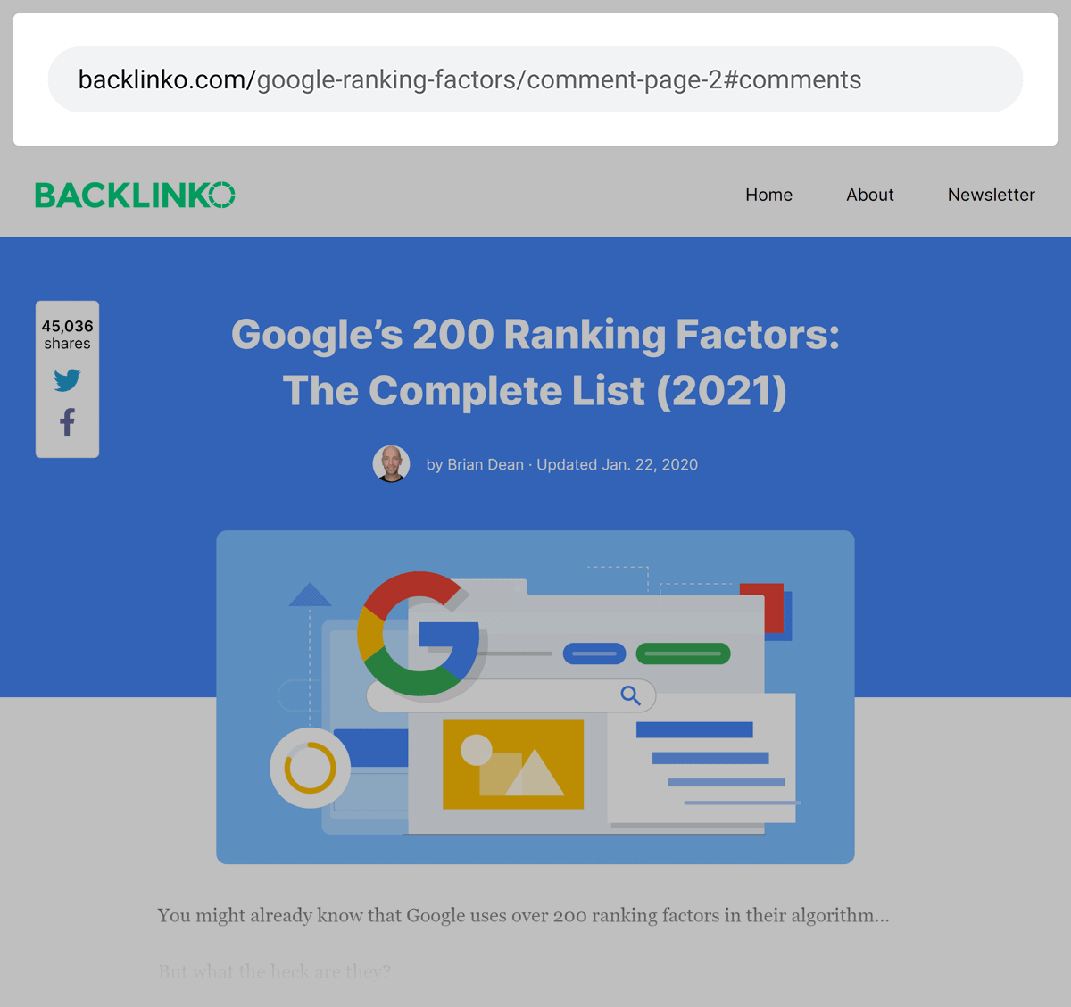 Backlinko – Comments pages have original post on them