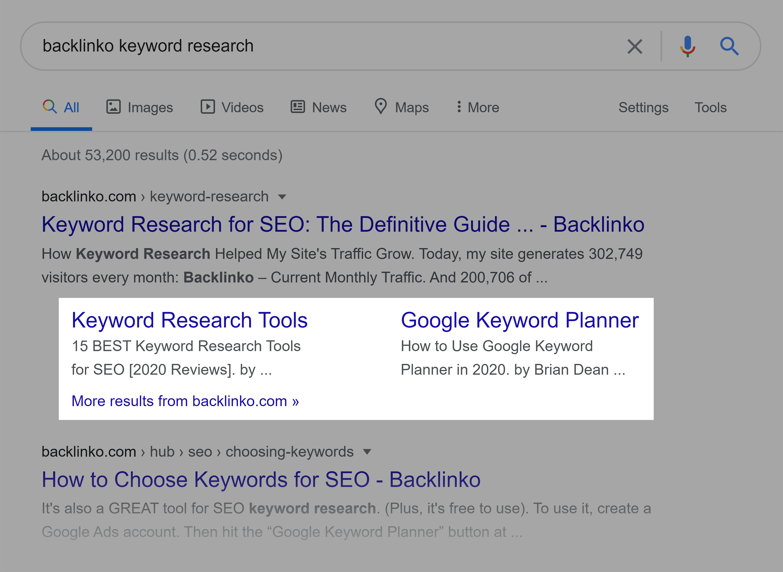 Backlinko – Keyword Research SERP
