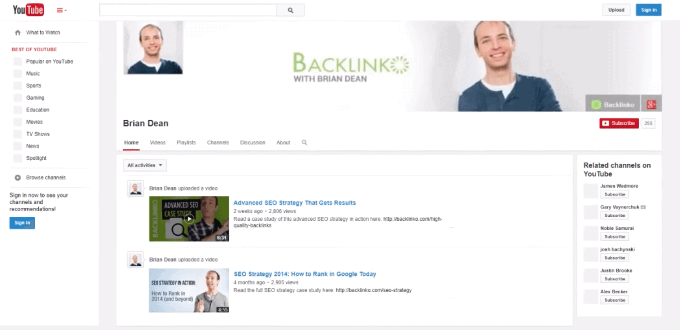 Backlinko – Old YouTube channel