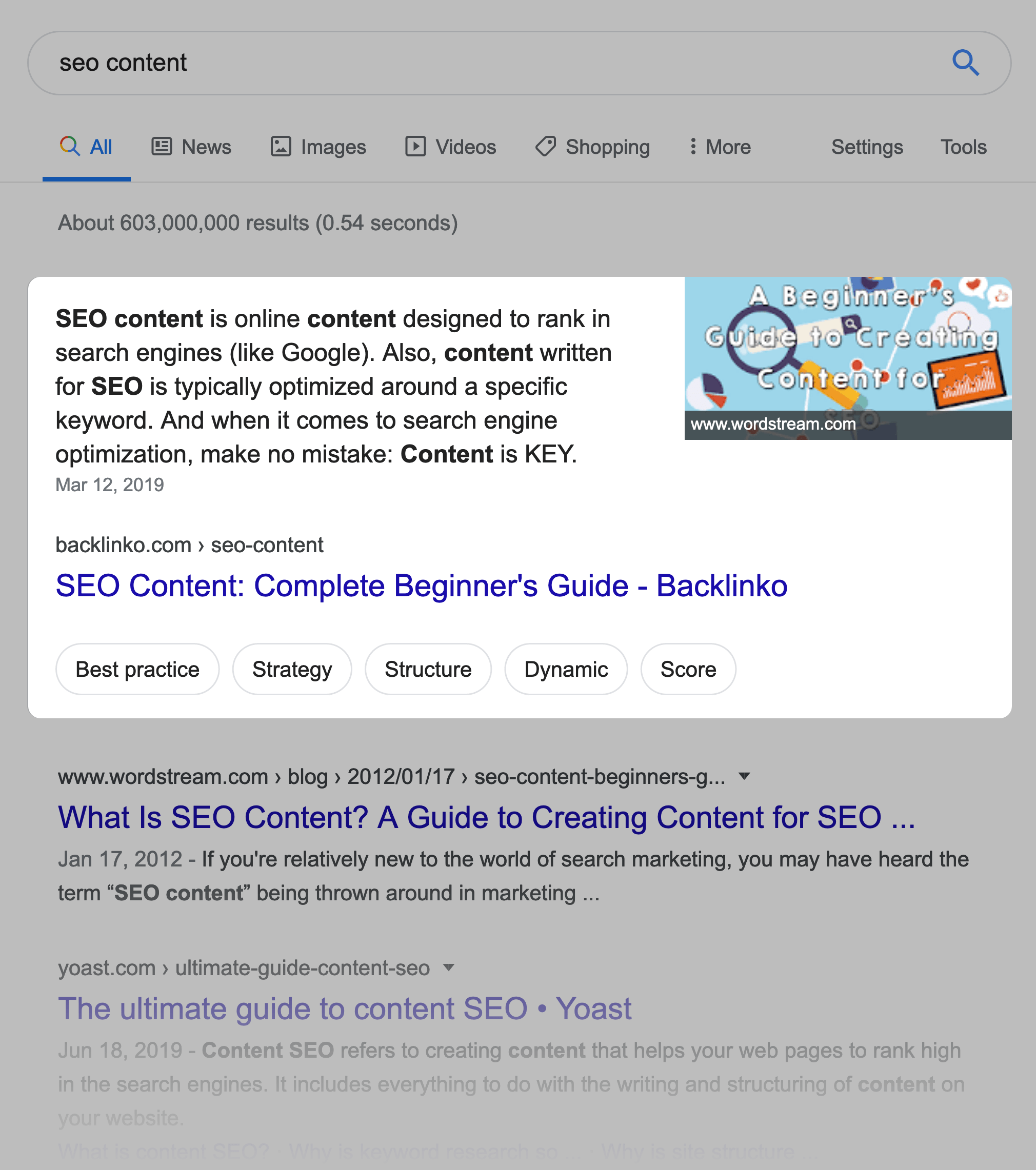 Backlinko – SE0 Content Featured Snippet