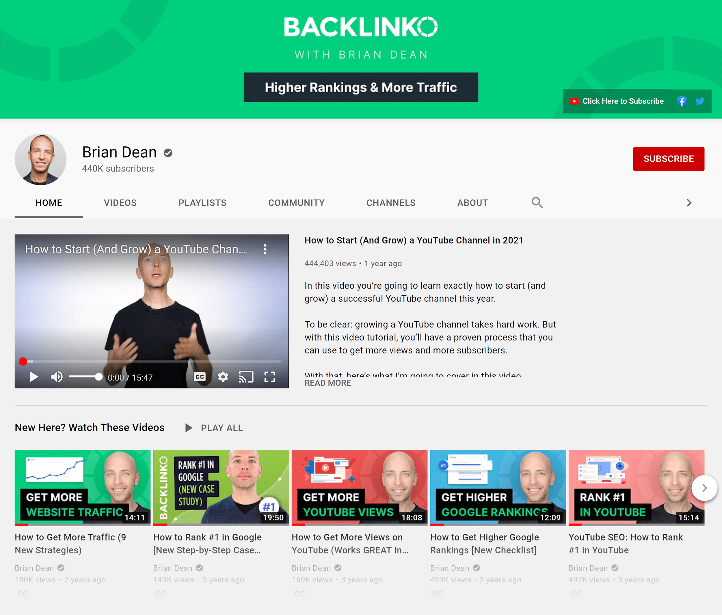 Backlinko YouTube Channel 2021