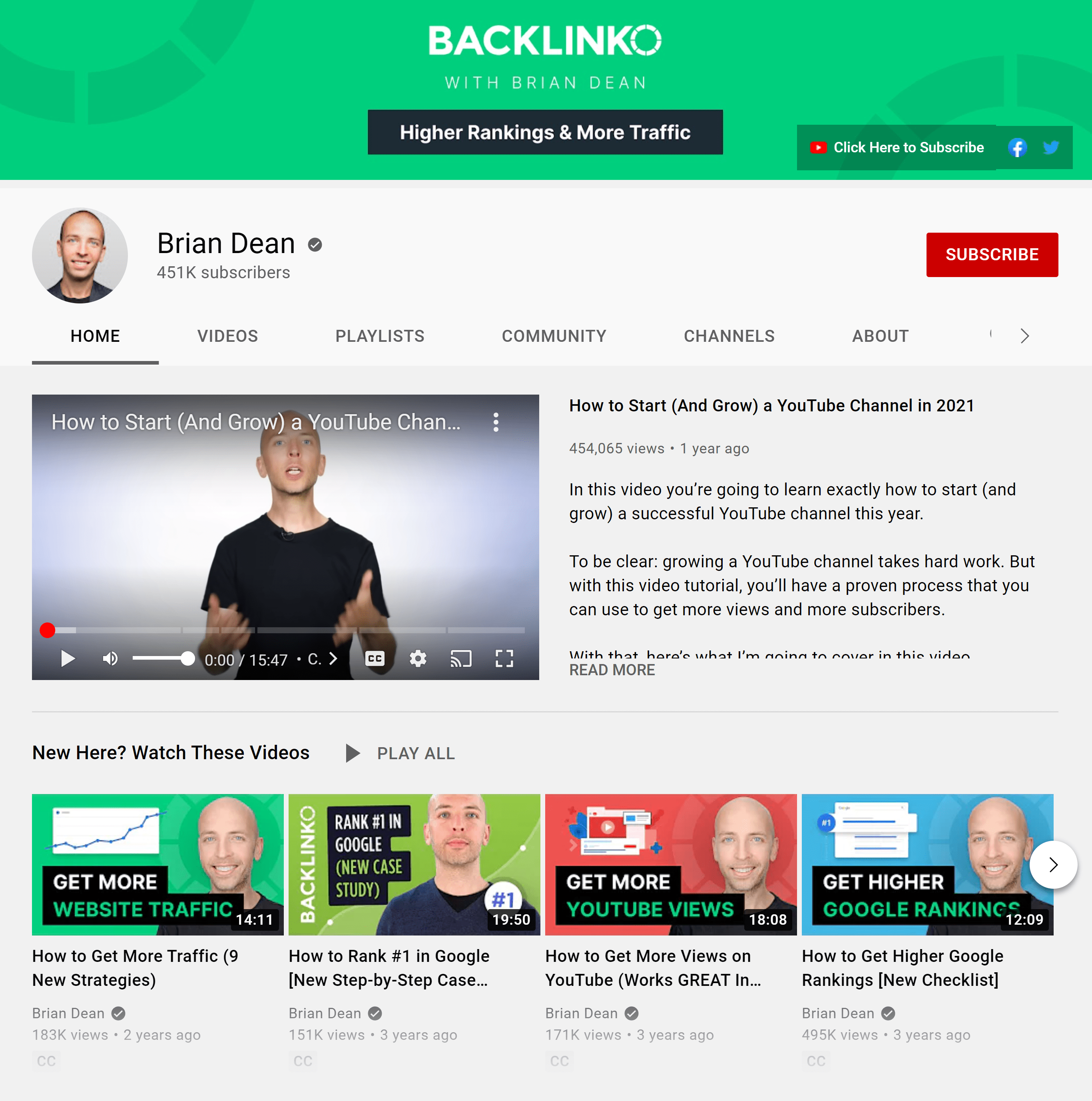 Backlinko YouTube channel