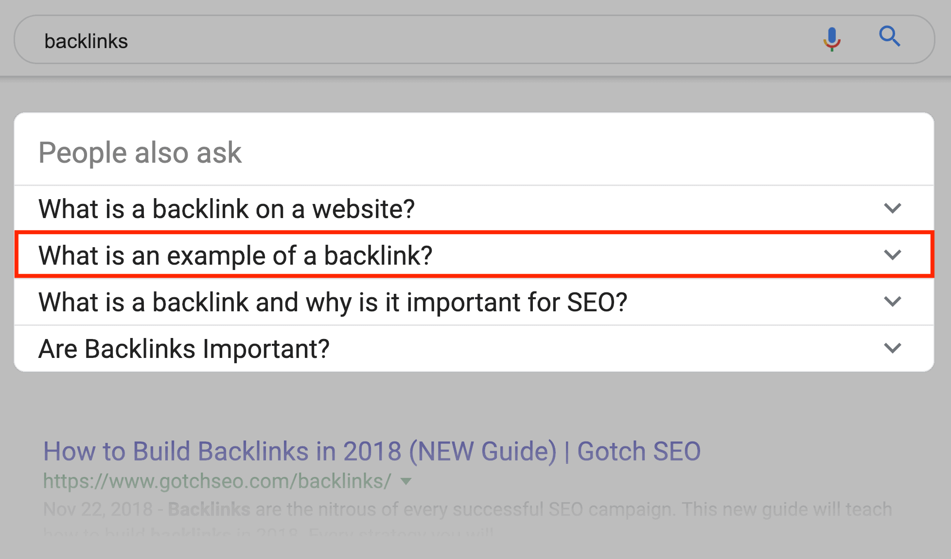"backlinks" SERPs – "People also ask" section