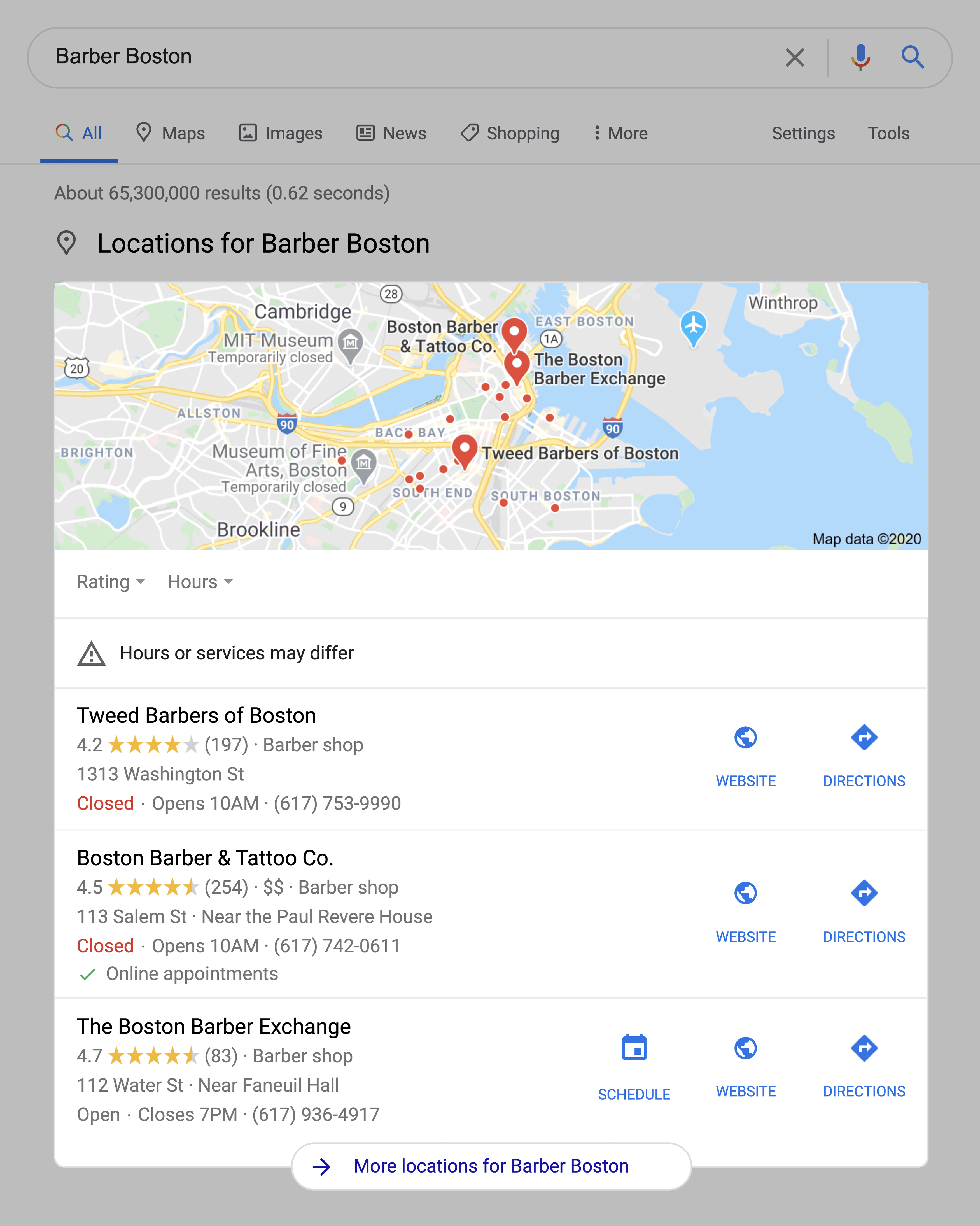 Barber Boston SERPs Location Pack