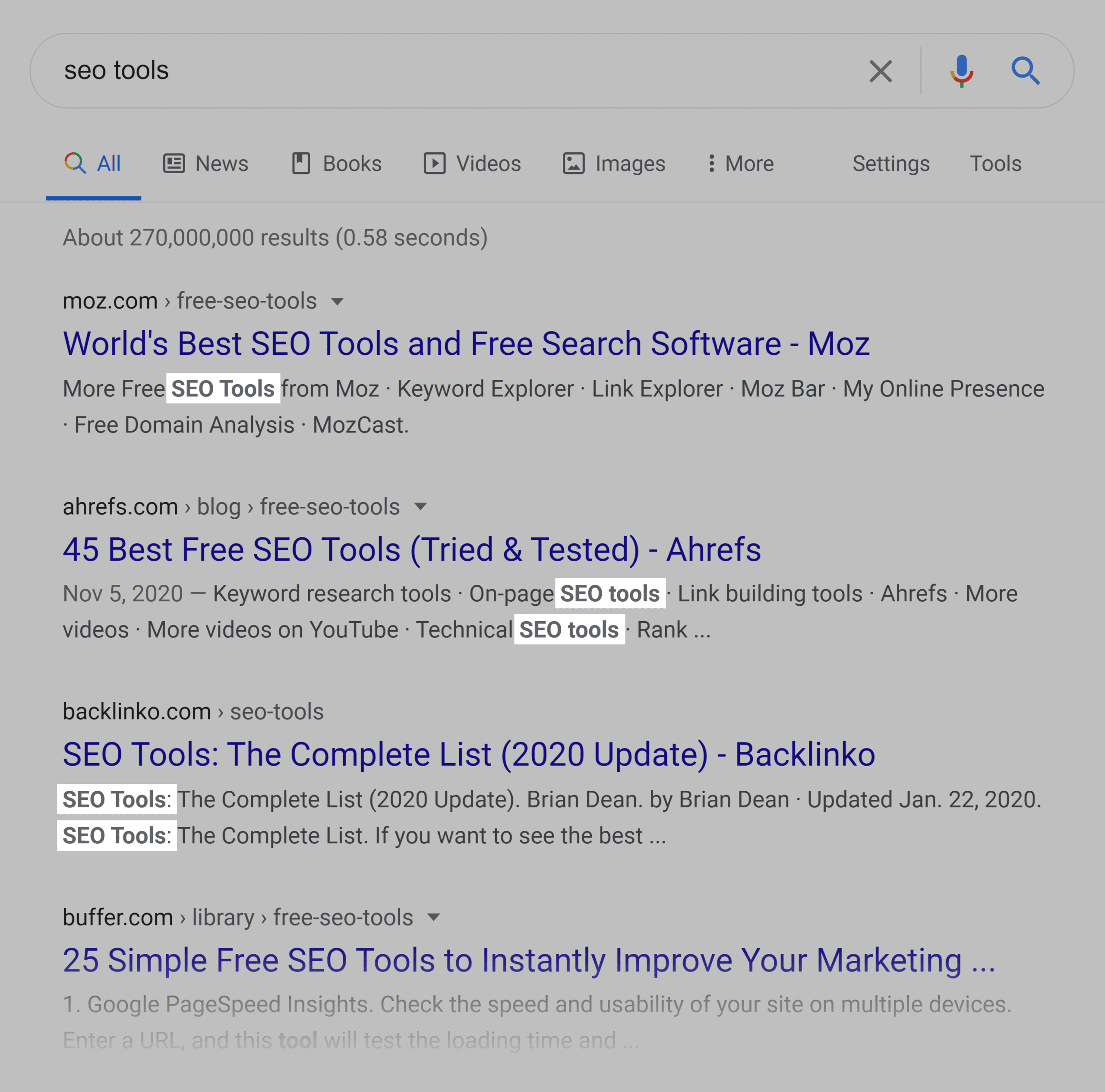 Bolded search term in SERP