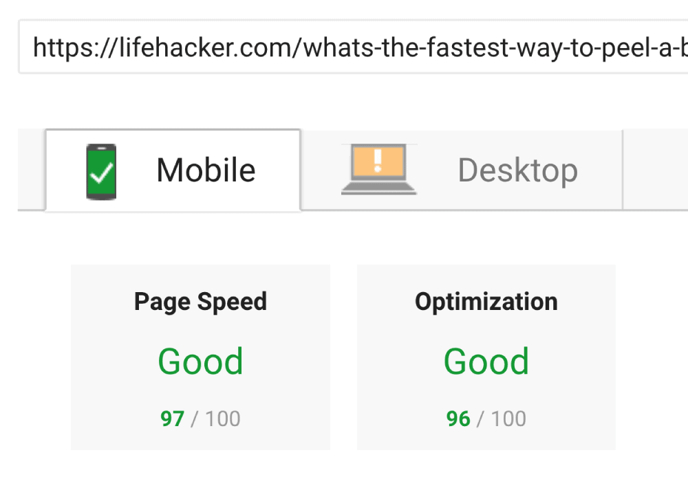 Lifehacker – Mobile speed score