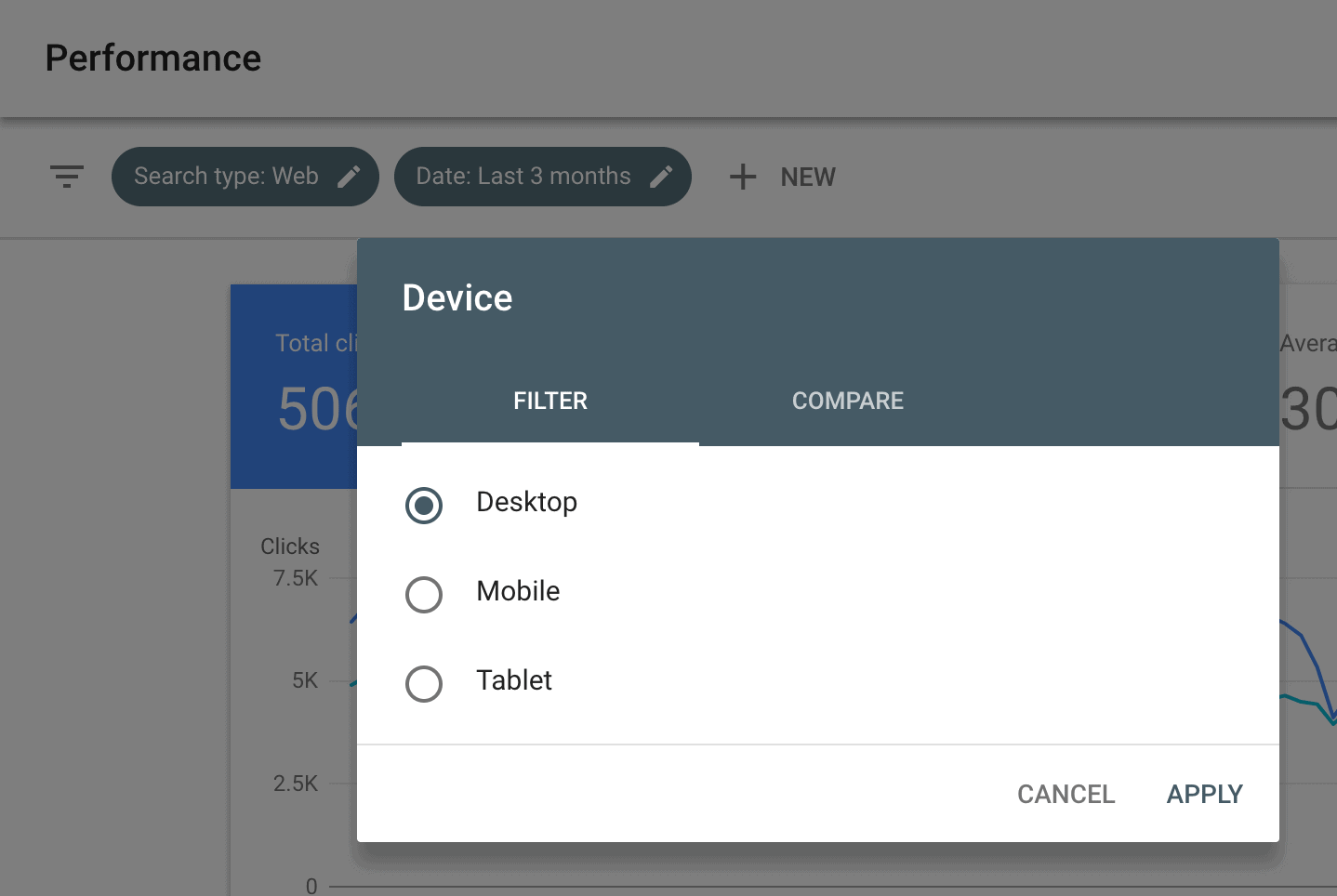 Click "Device" in Google Search Console