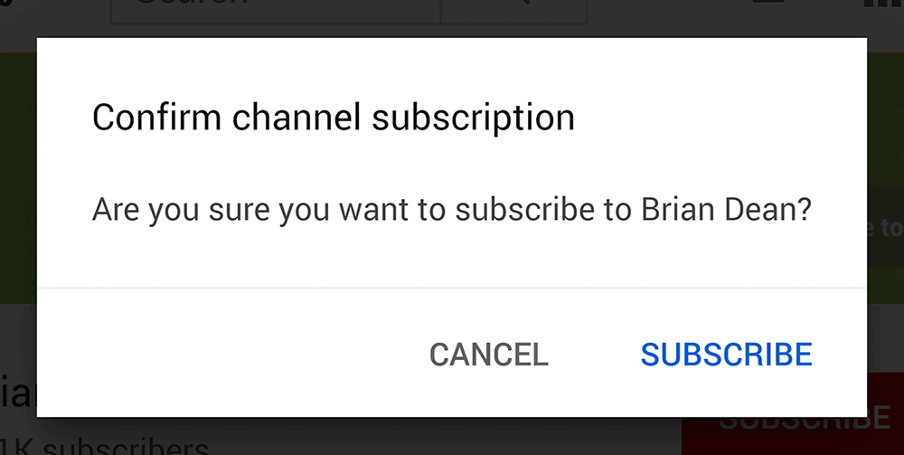 "Confirm channel subscription" prompt