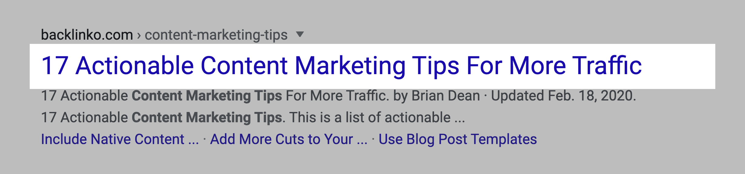 Content marketing tips post – Title tag in SERPs