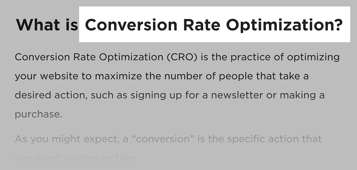 Conversion Rate Optimization – Keyword in H2