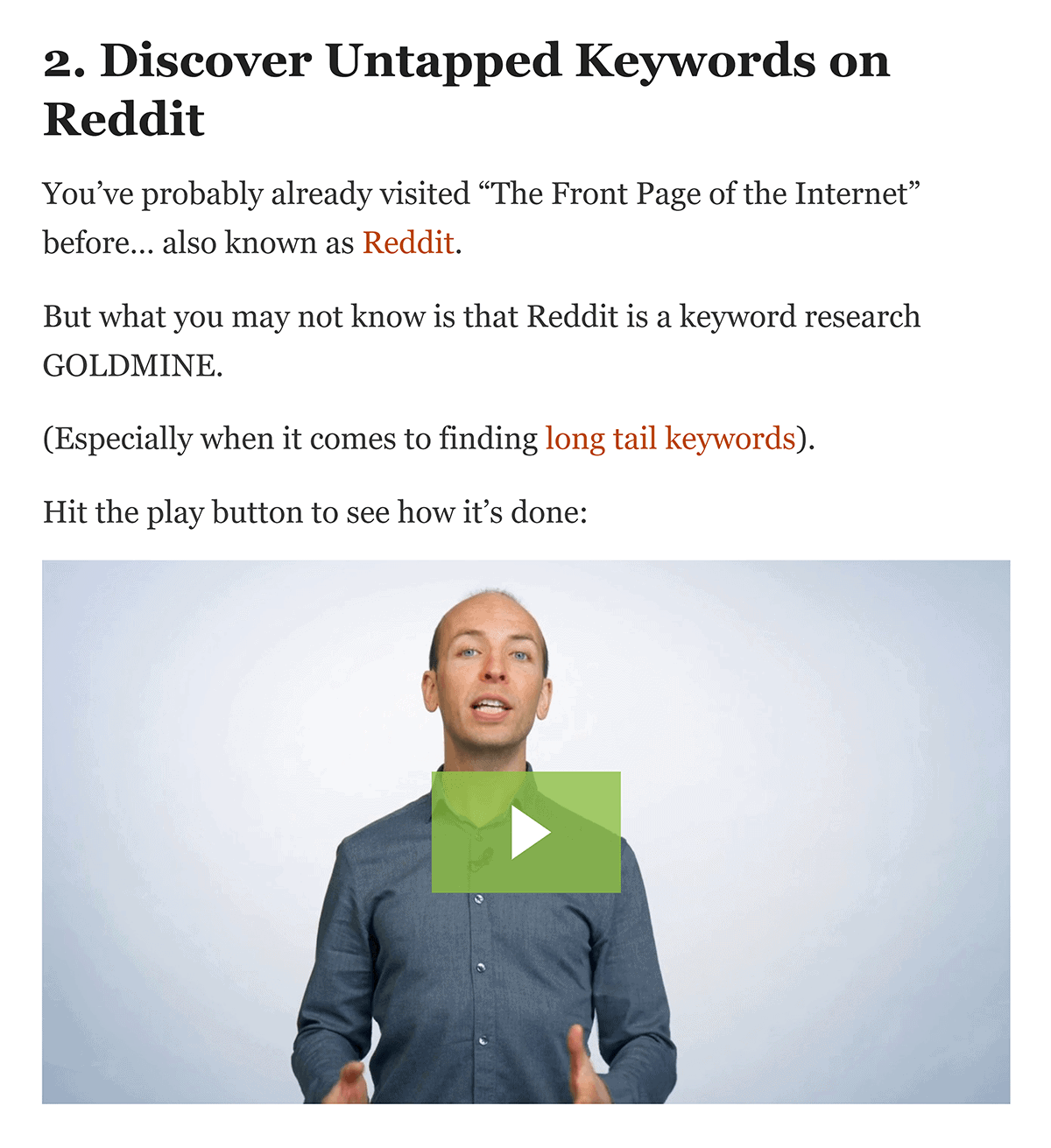 "Discover Untapped Keywords on Reddit" step to video