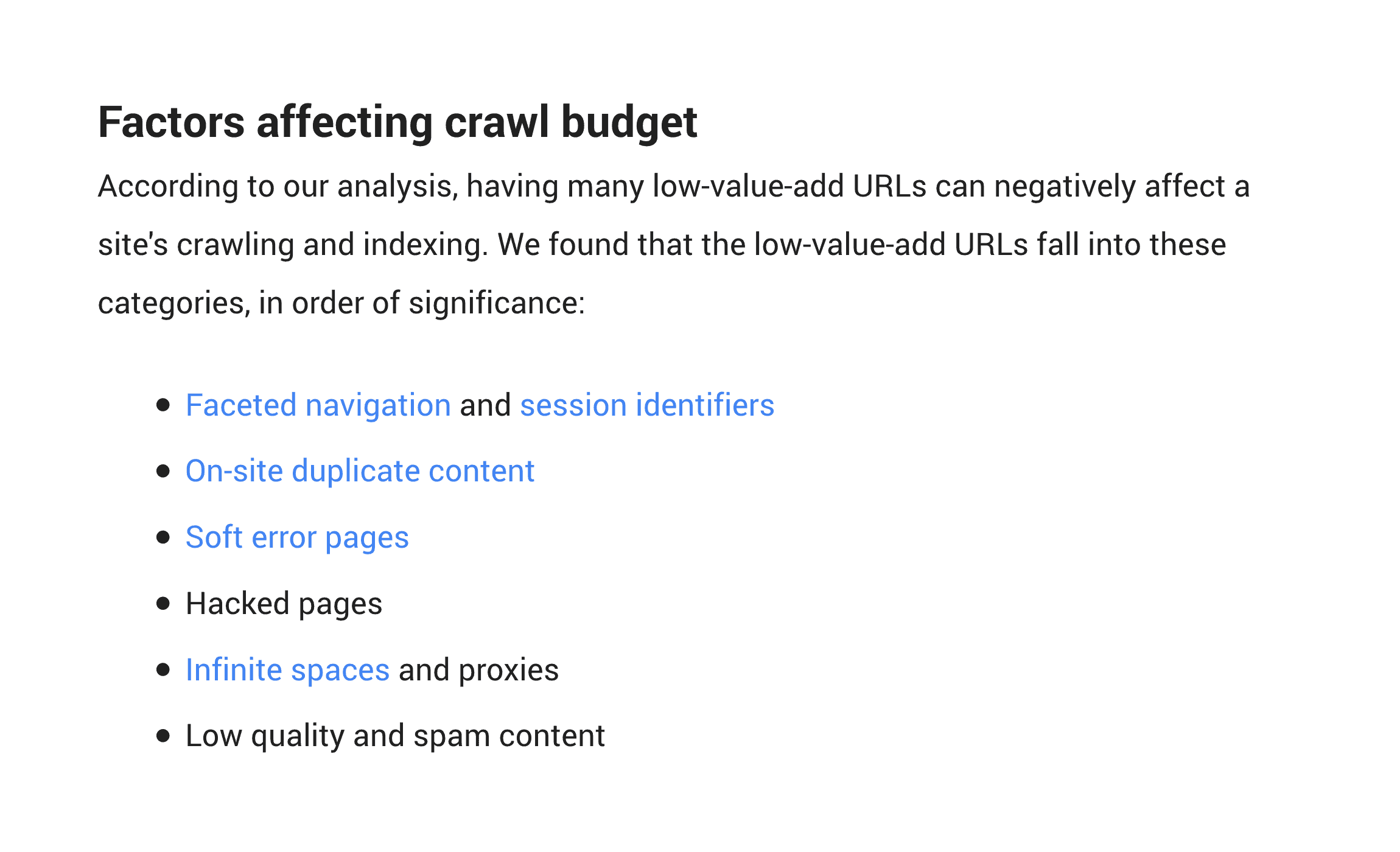 Factors affecting crawl budget
