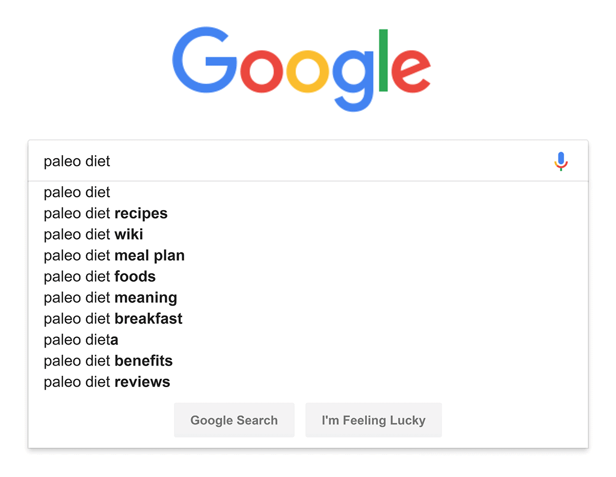 Google – Autocomplete – "paleo diet"