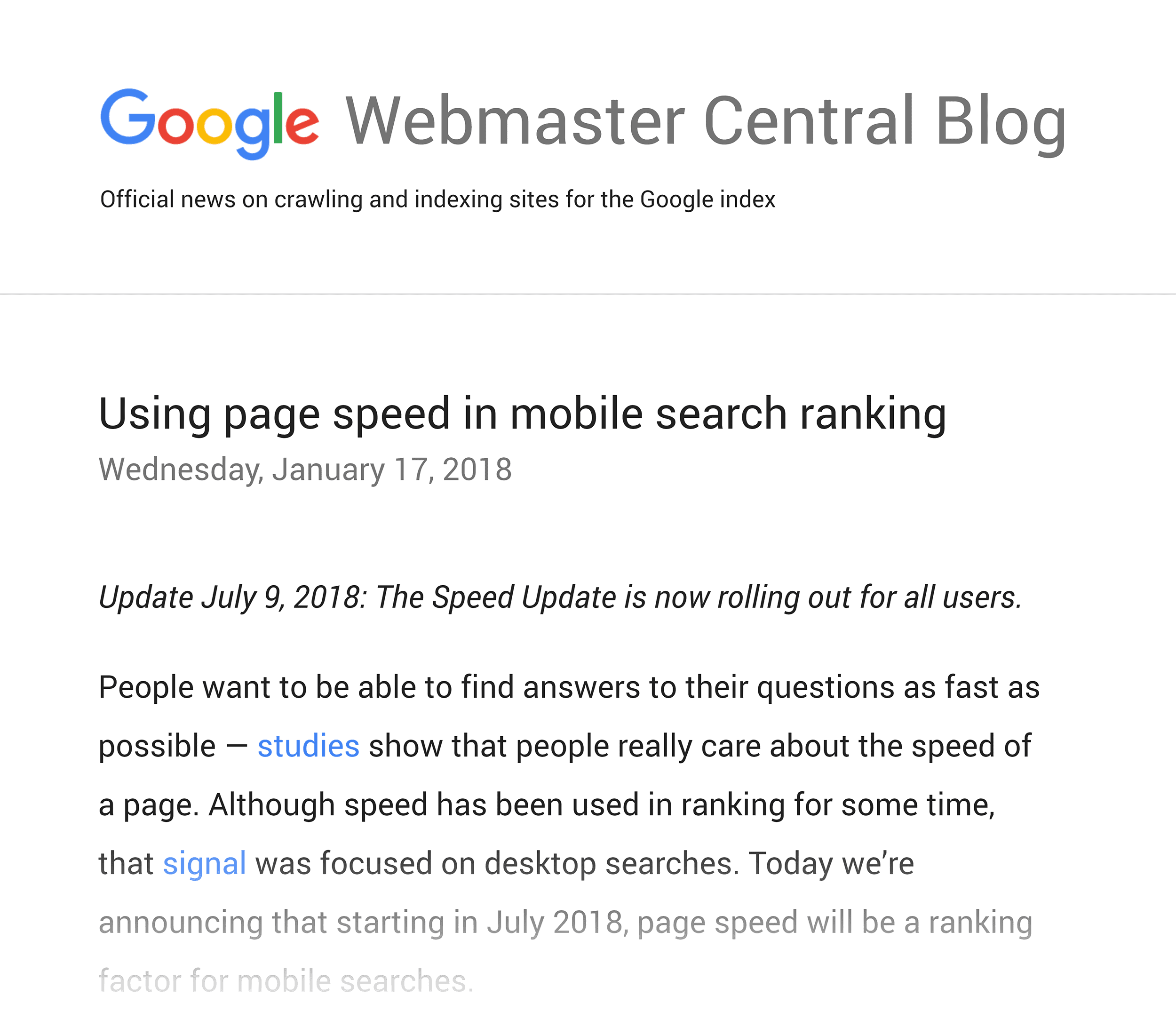 Google blog – Using page speed in mobile search