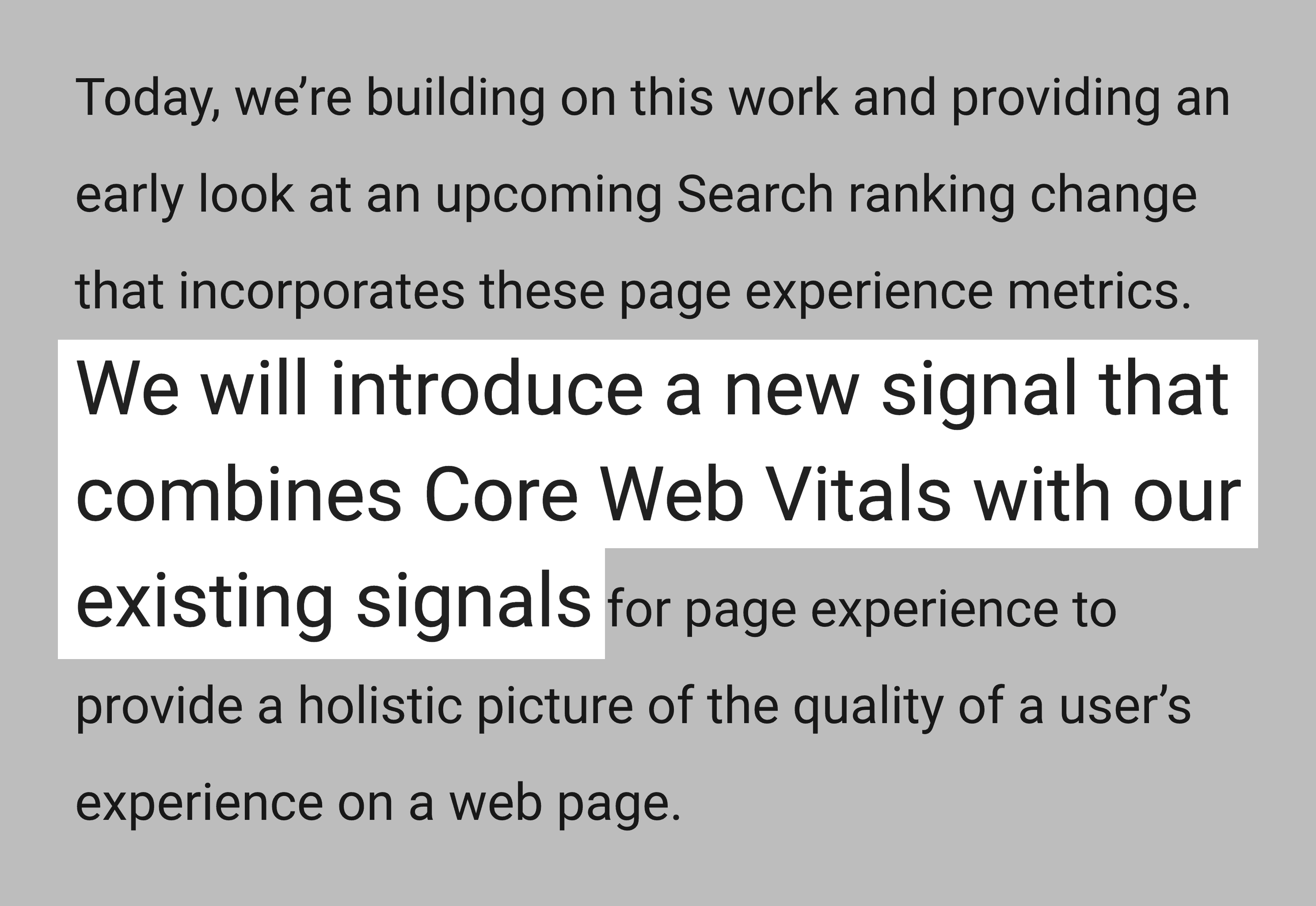 Google on core web vitals as a new signal