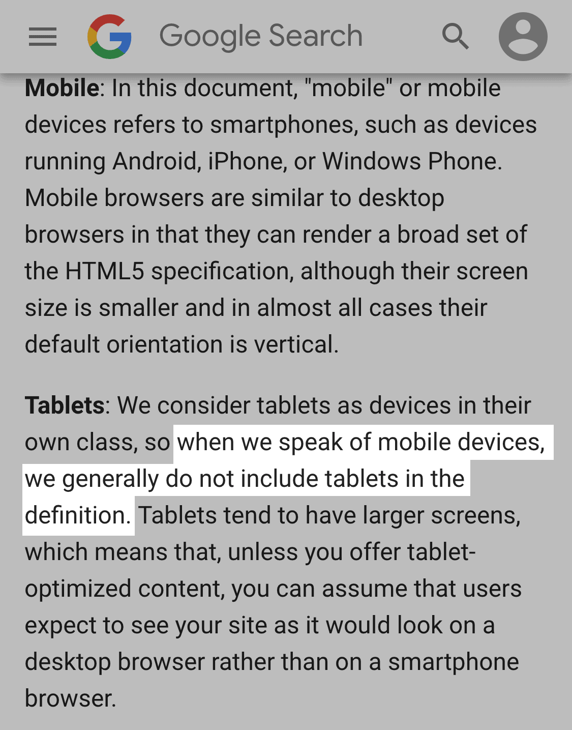 Google doesn&#039;t consider tablets "Mobile"