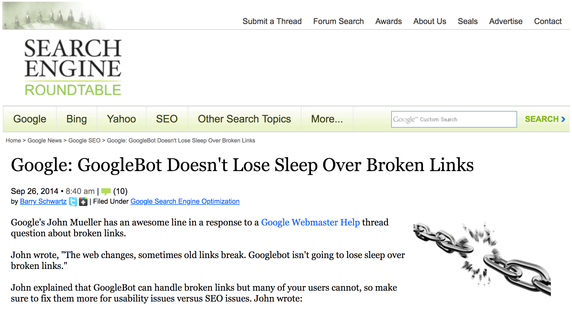 Google: "GoogleBot doesn&#039;t lose sleep over broken links"