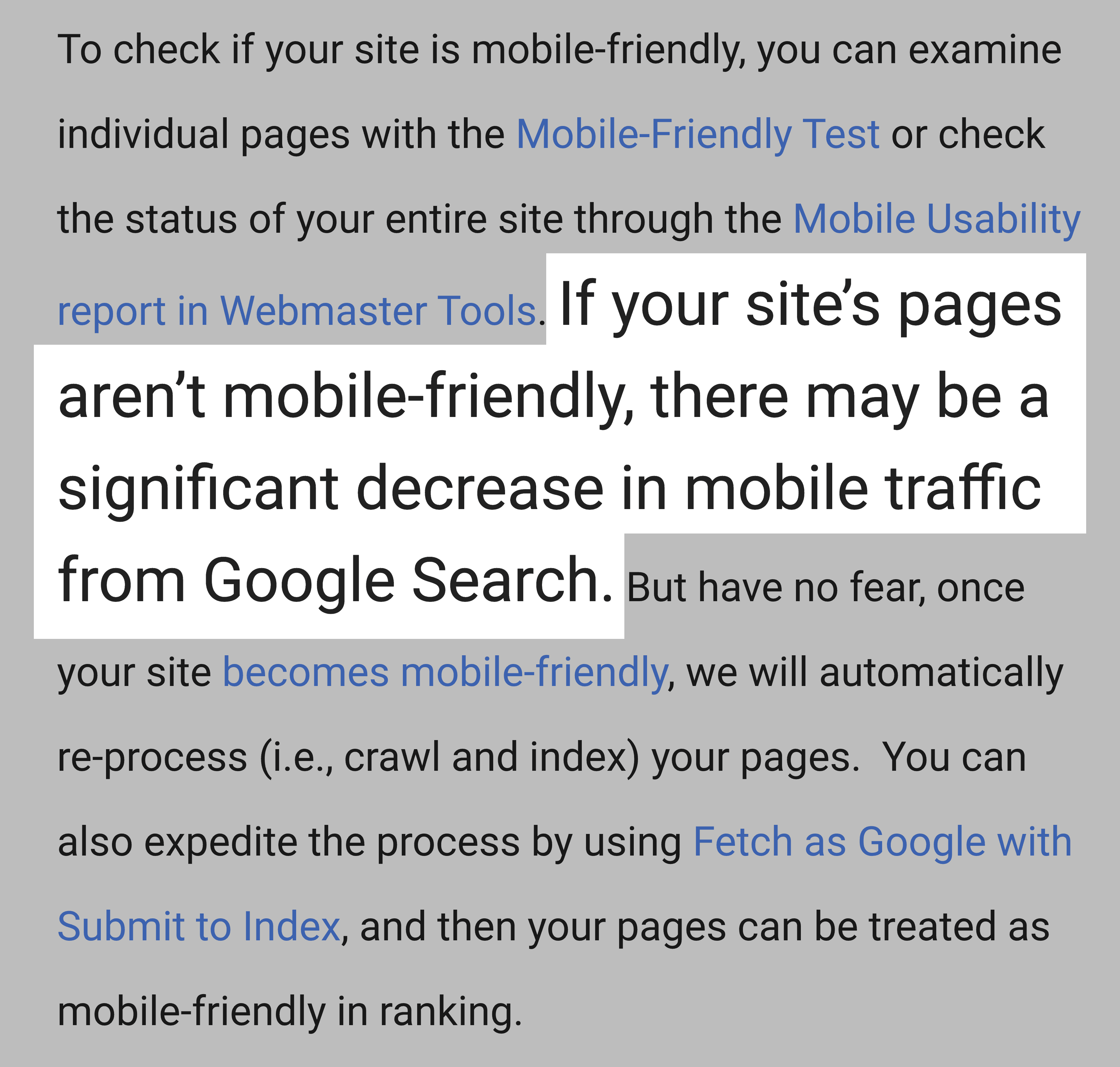 Google downranks sites not optimized for mobile