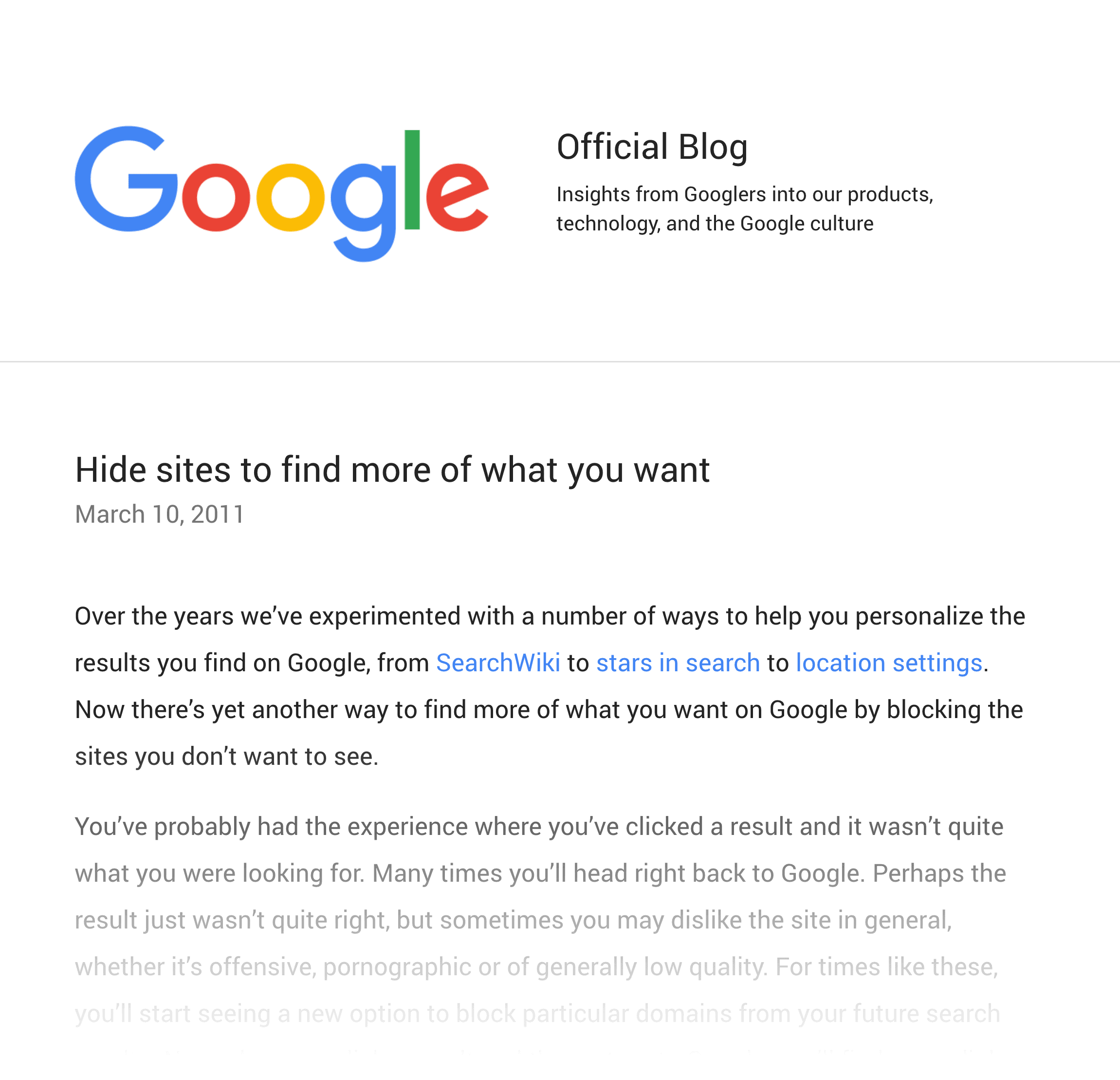 Google – Hide sites