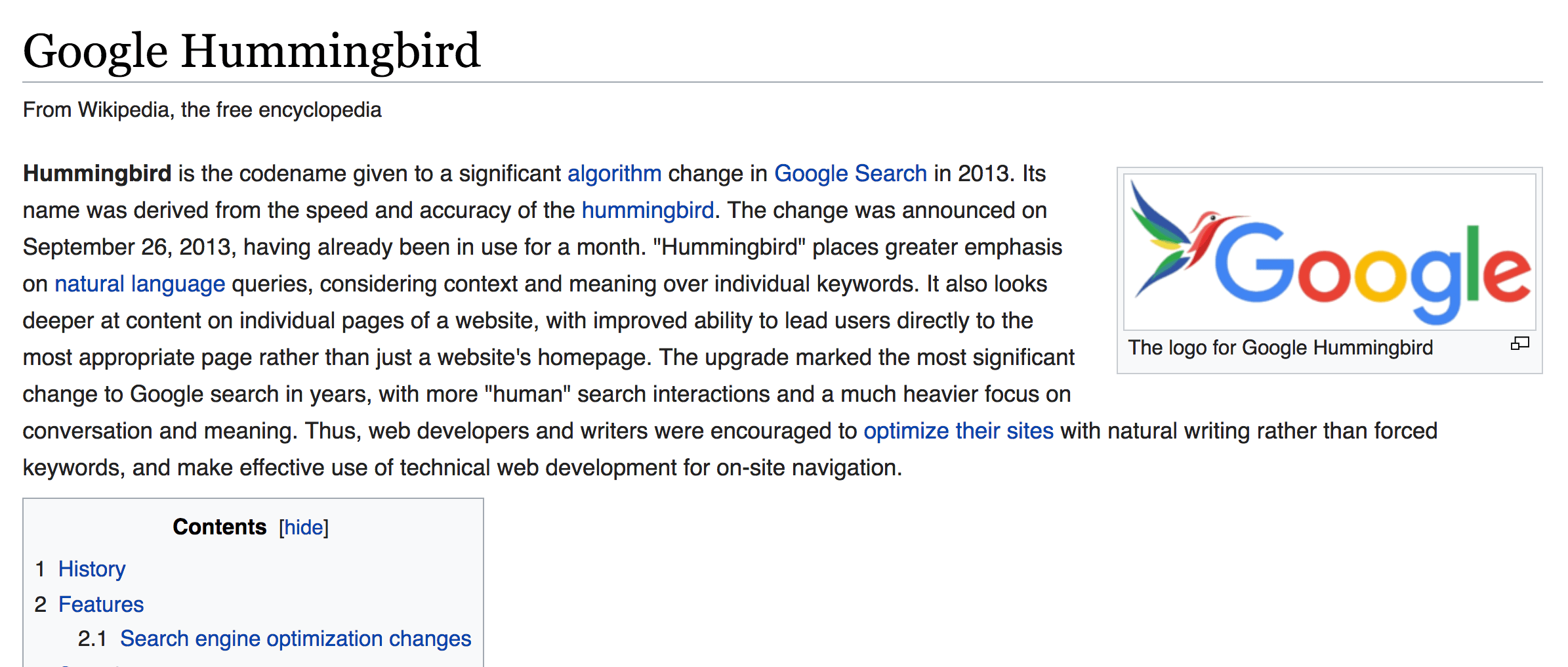 Google Hummingbird Wiki