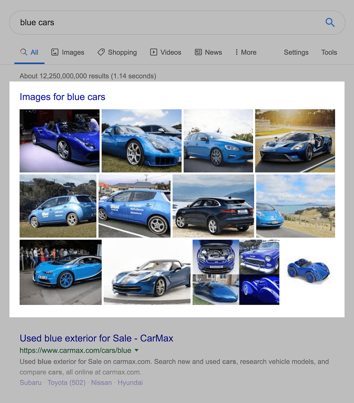 Google Images result for "blue cars"