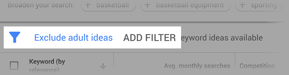 Google Keyword Planner – Filters