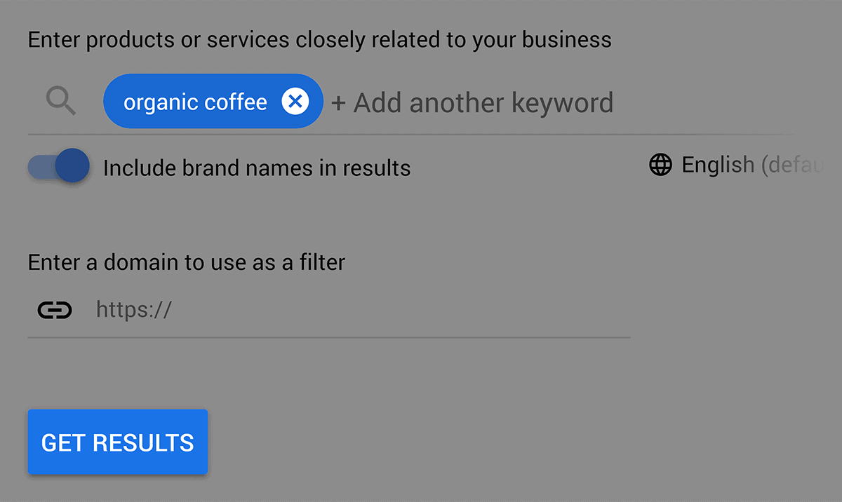 Google Keyword Planner – "organic coffee"