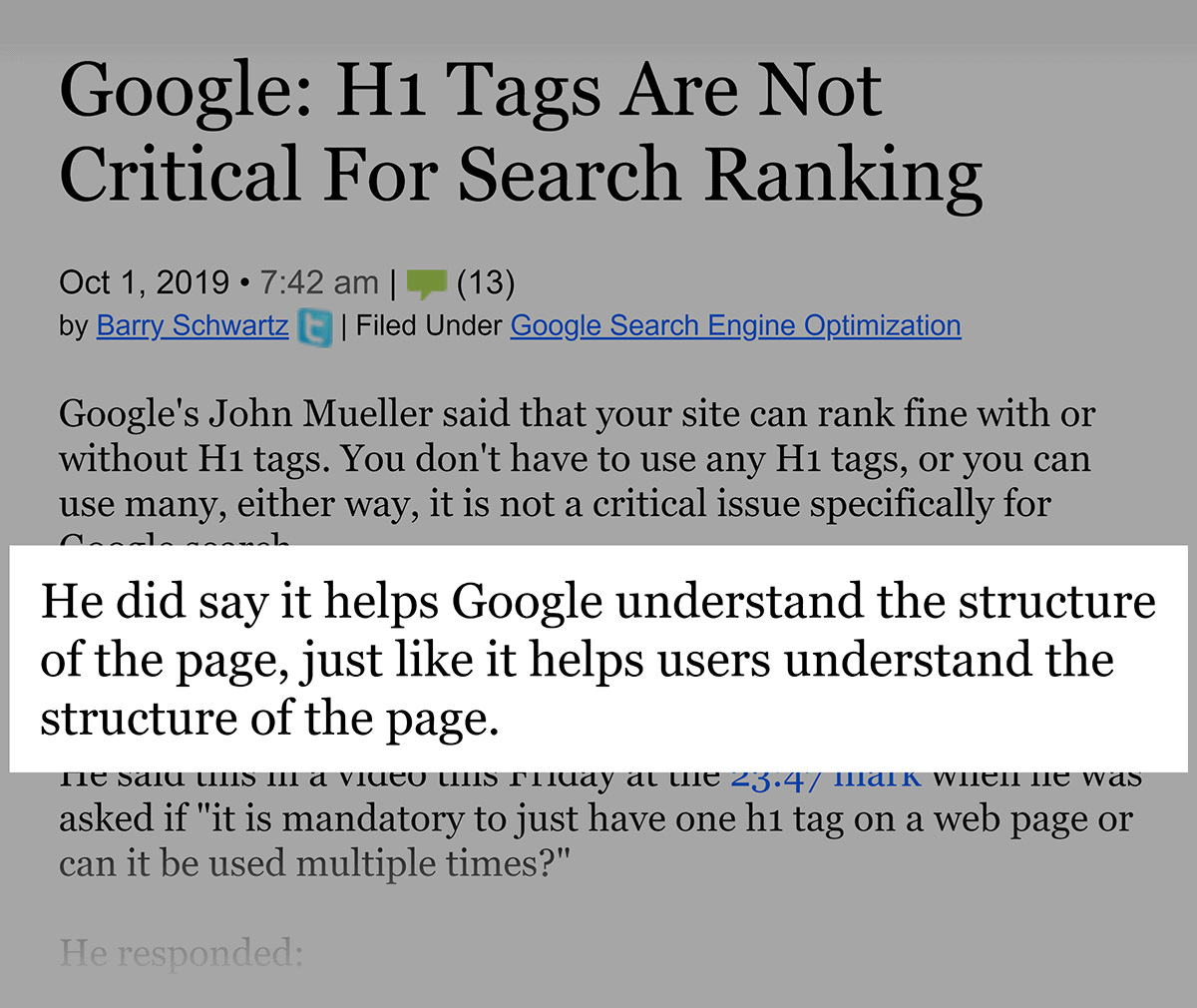 Google on H1 tags for rankings