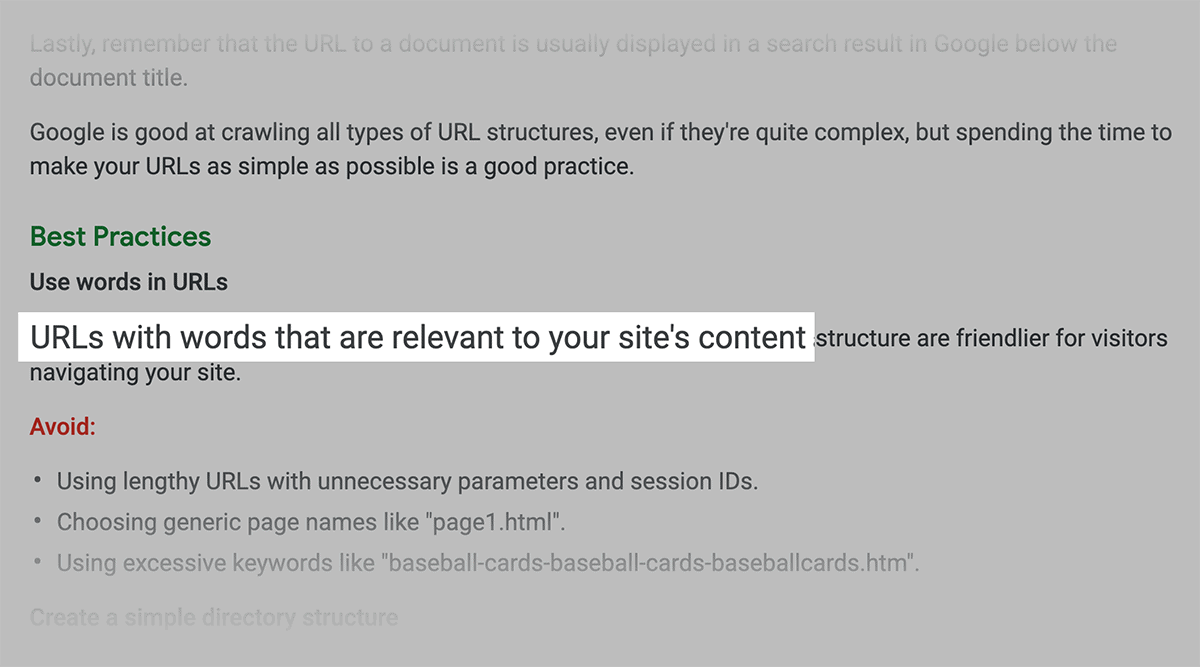 Google recommends using URLs with words relevant to site&#039;s content