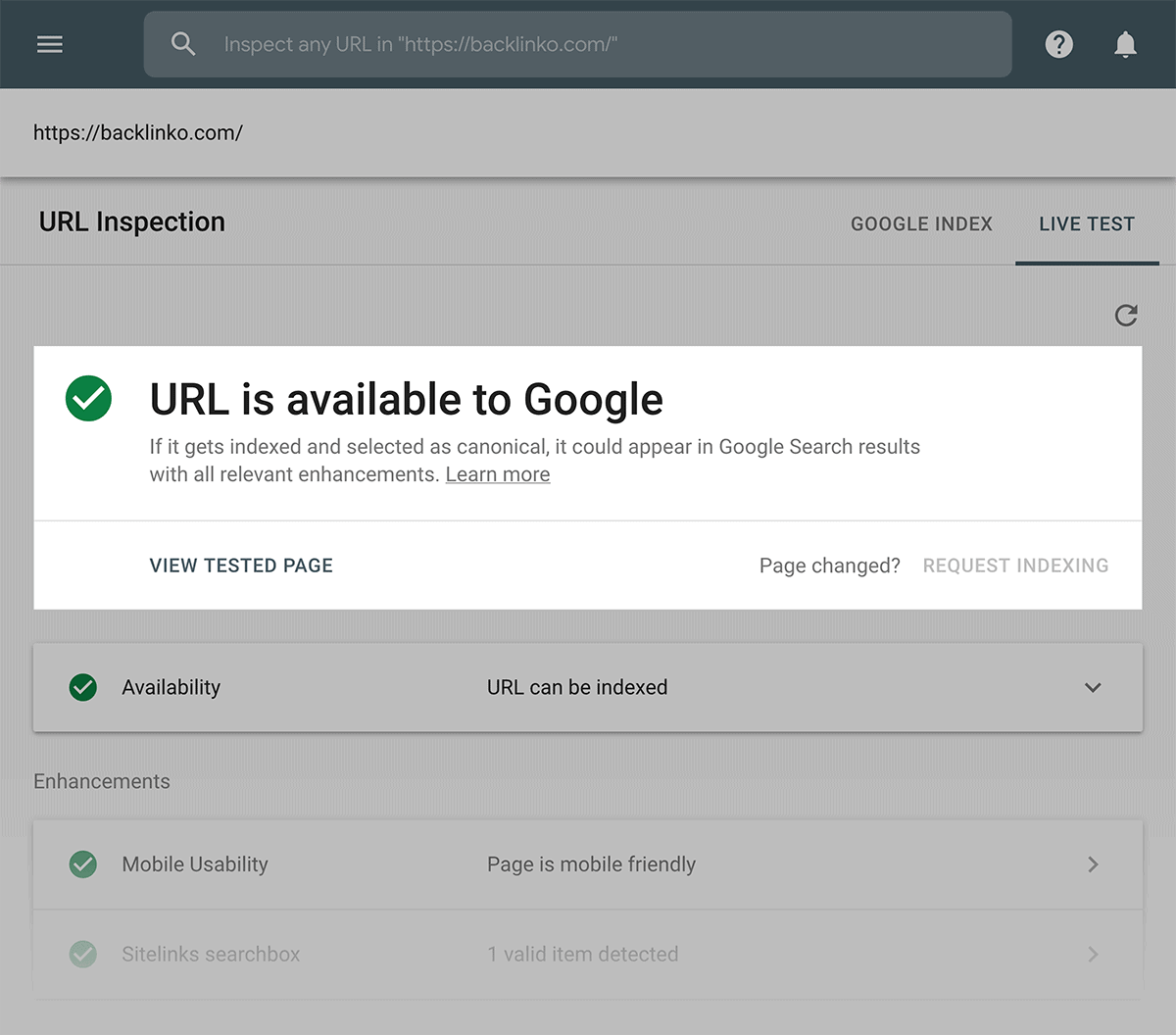 Google Search Console – URL is available