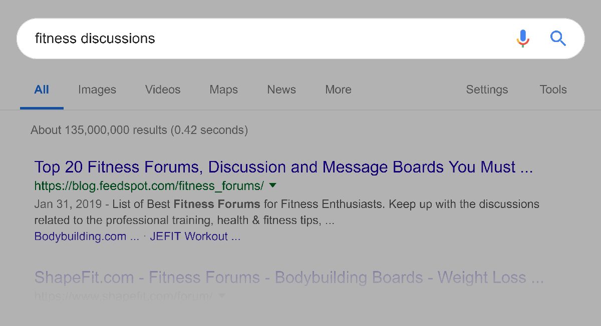 Google search – "fitness discussions"