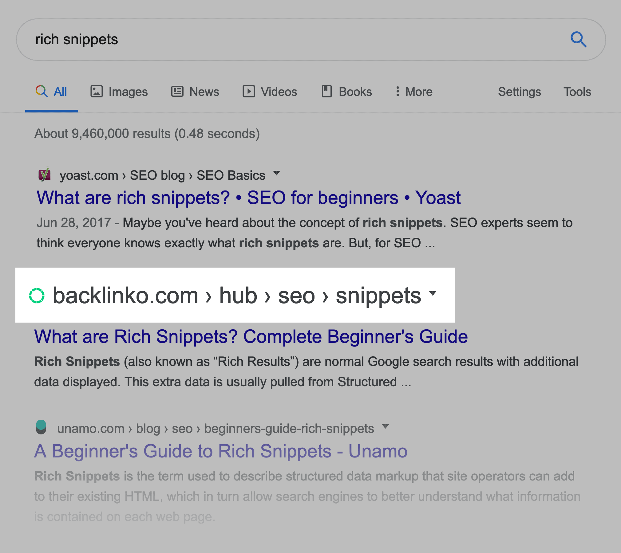 Google search results – Breadcrumb-style URLs