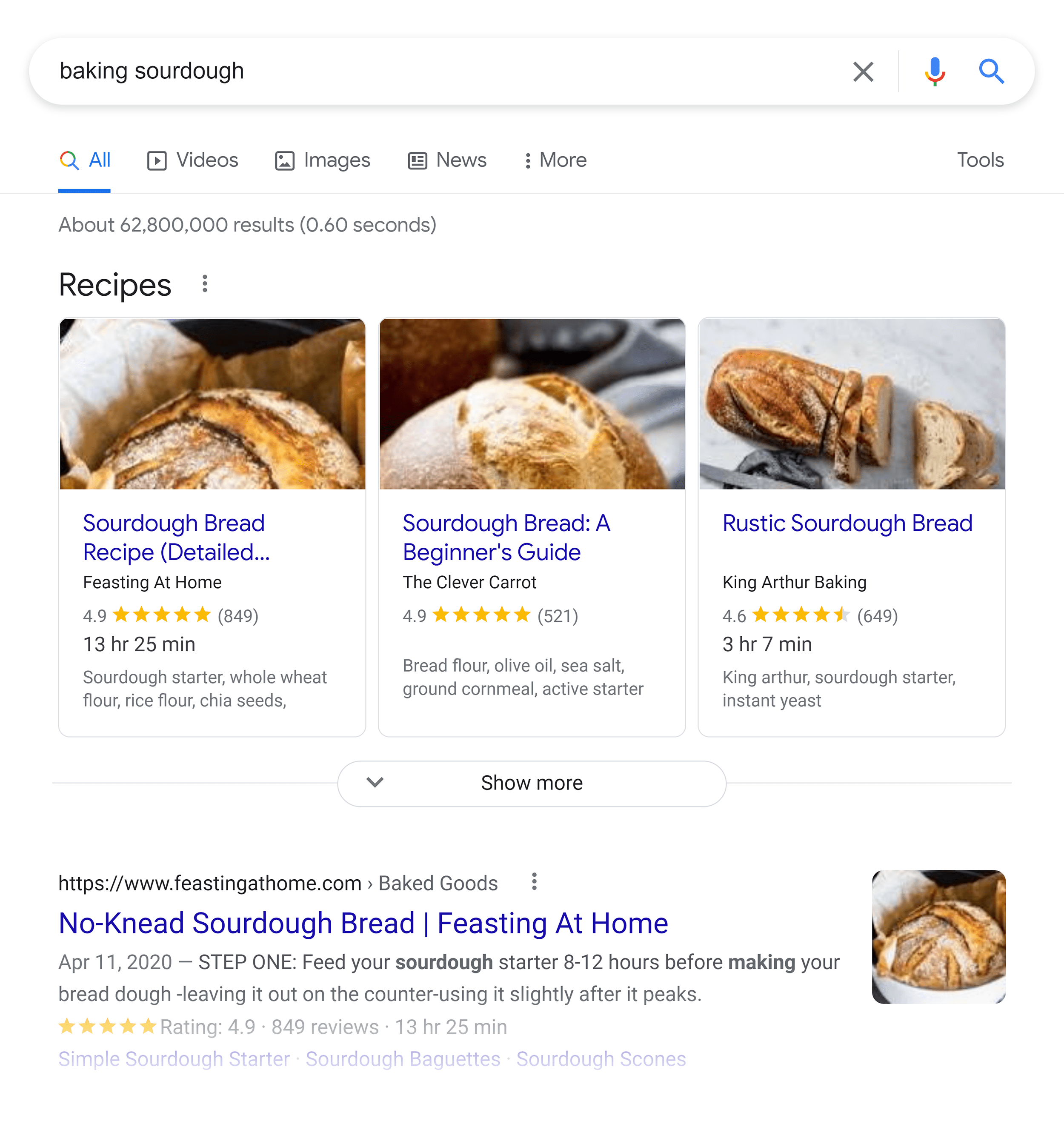 Google SERP – Baking sourdough