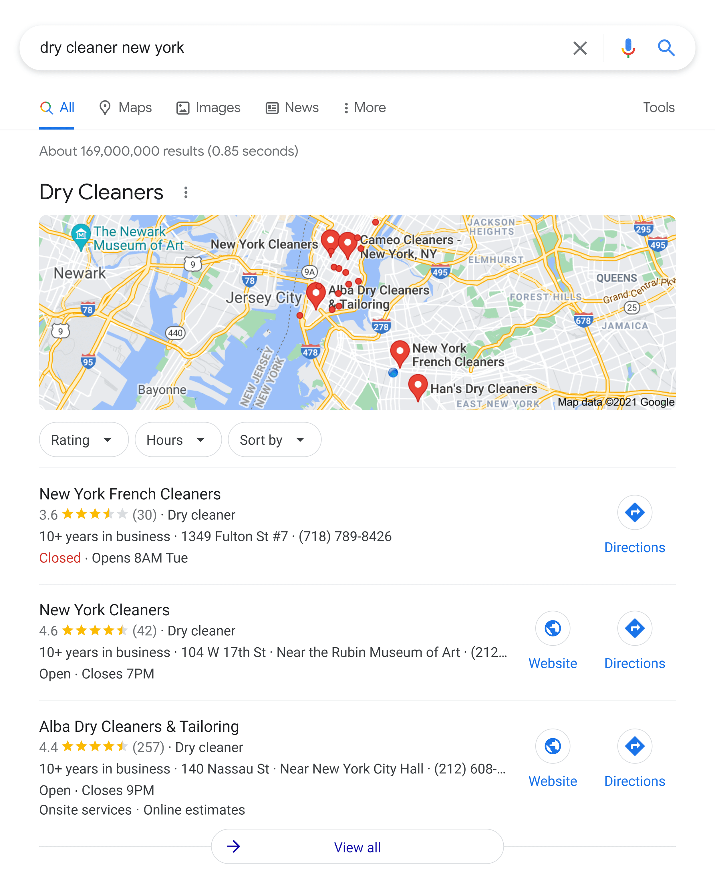 Google SERP – Dry cleaner New York