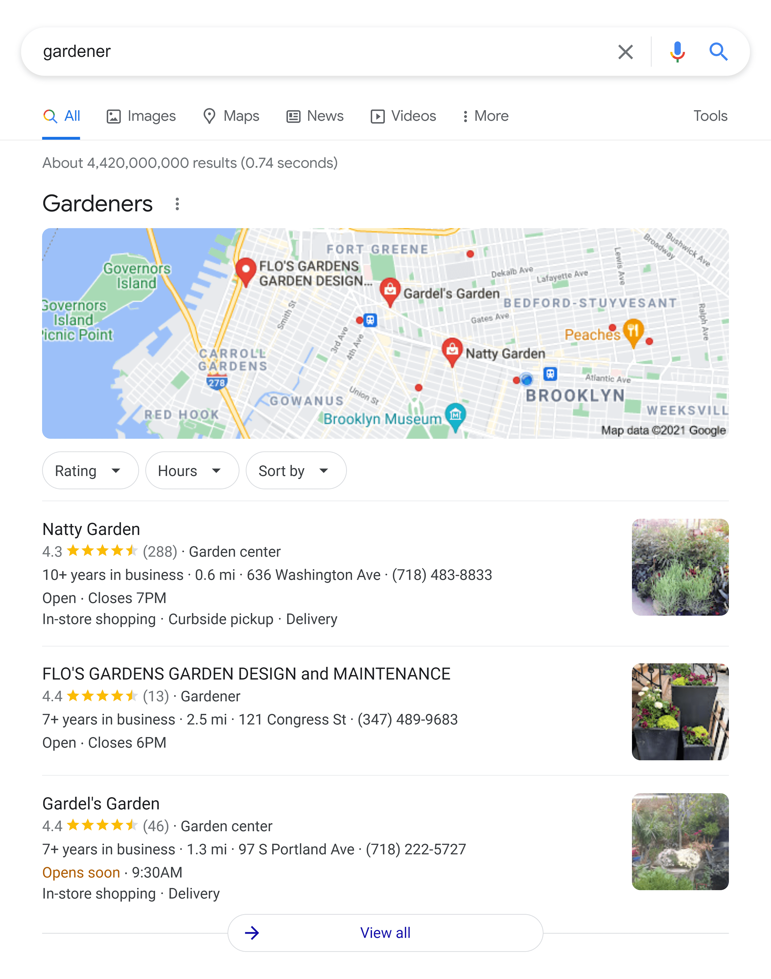 Google SERP – Gardener – Map pack
