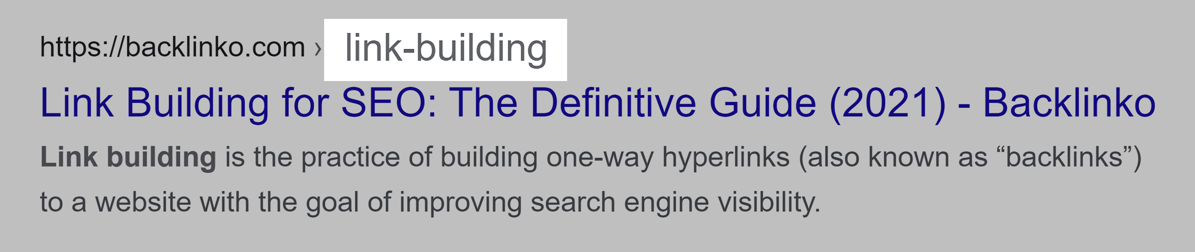 Google SERP – "Link building" in URL