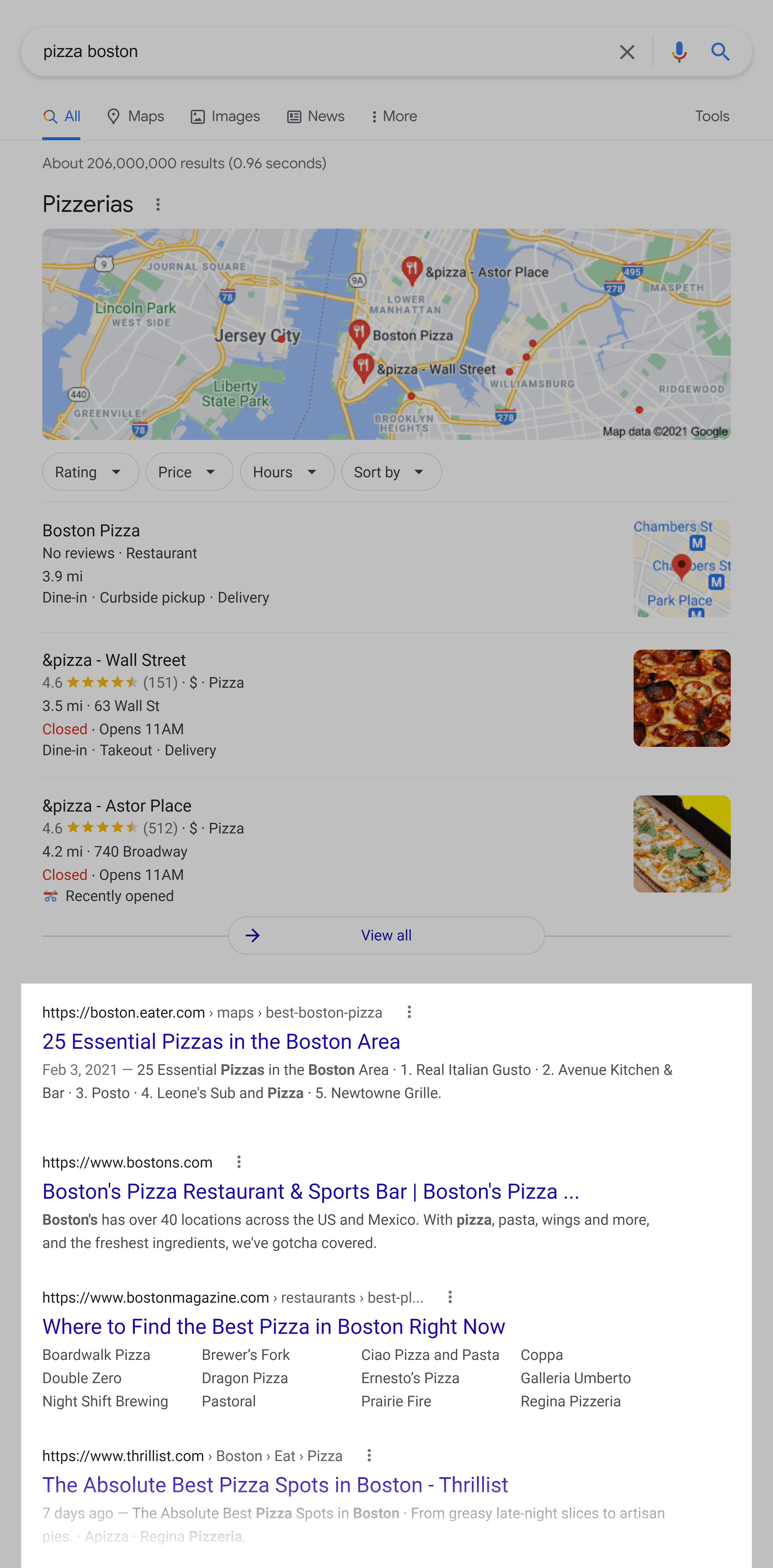 Google SERP – Pizza Boston