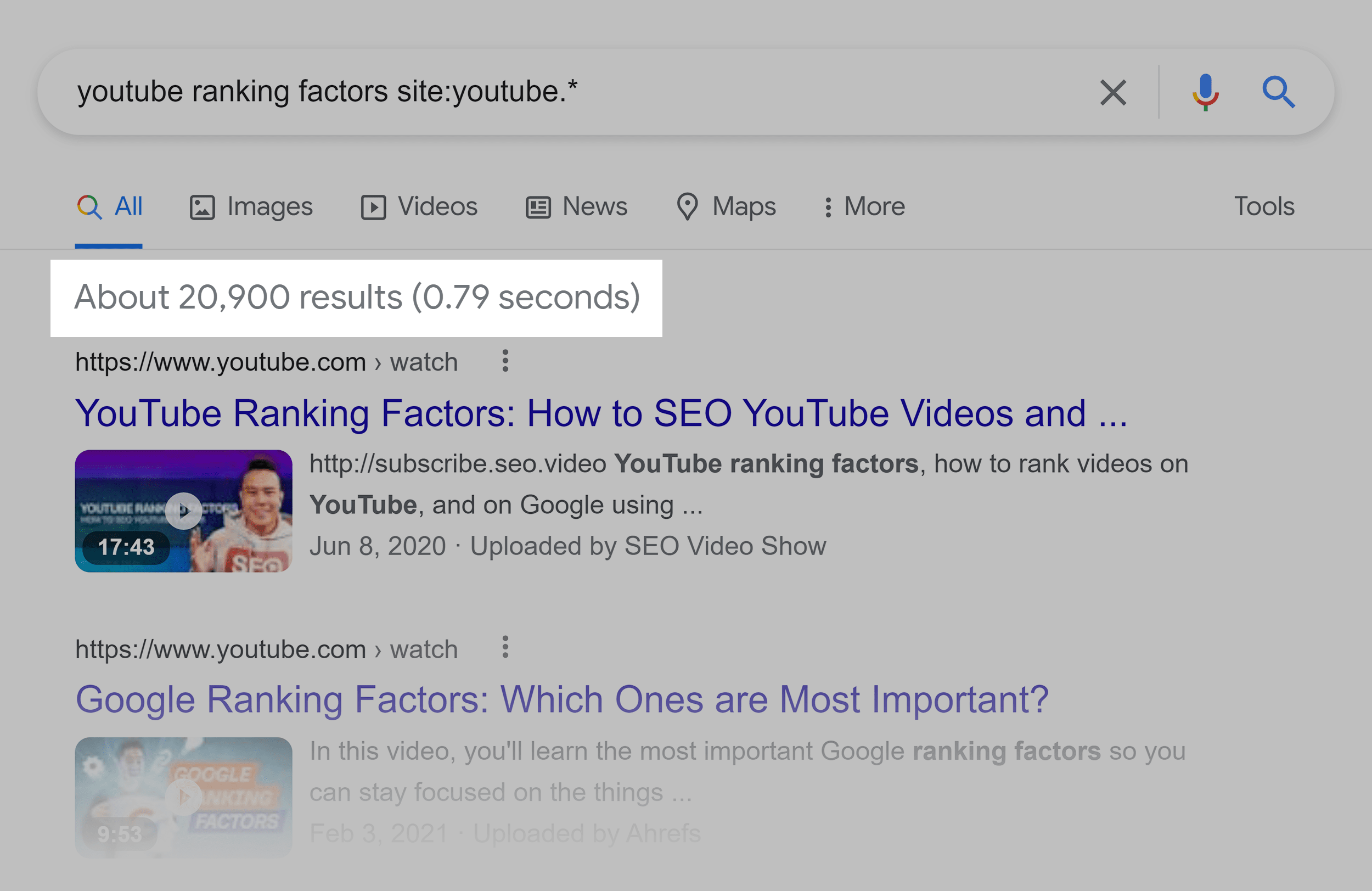 Google SERP – Videos – YouTube ranking factors