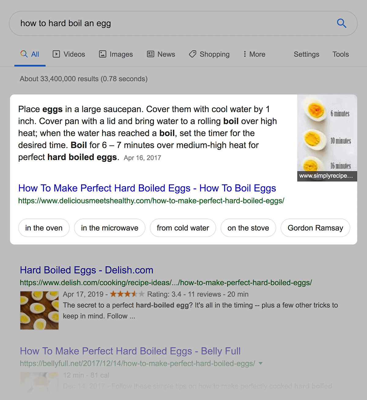 "how to hard boil an egg" Featured Snippet