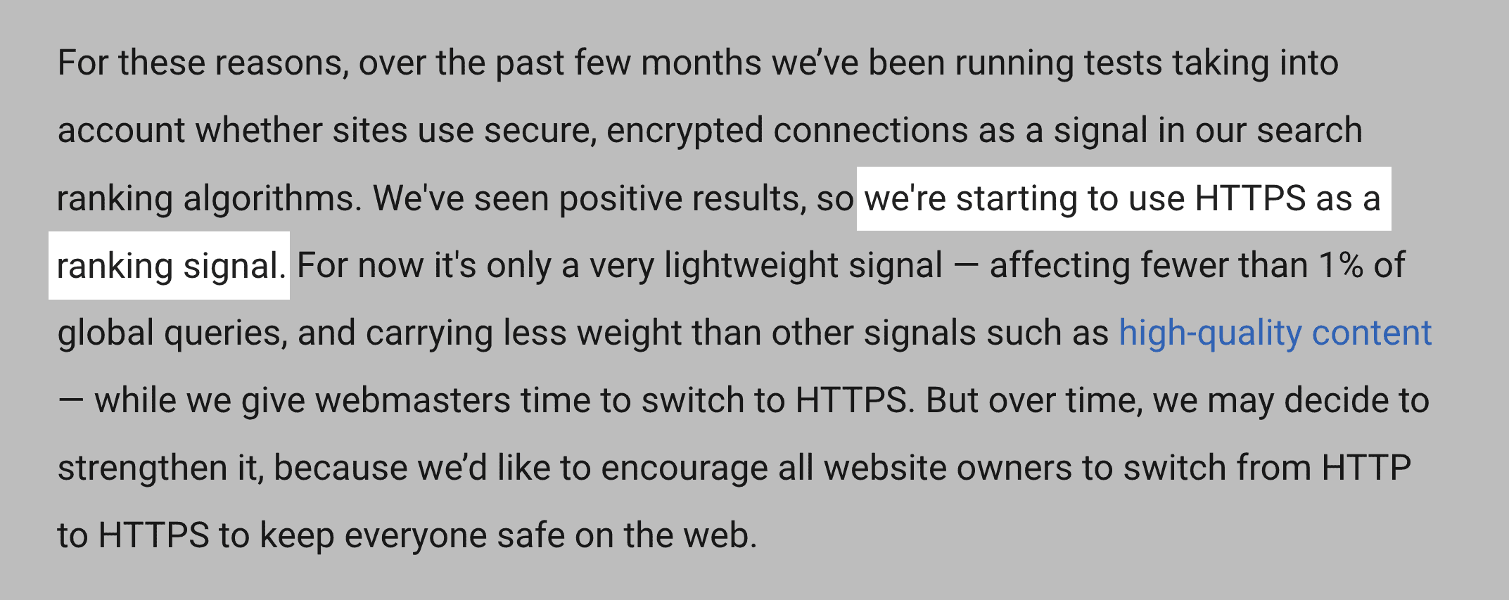 HTTPS sites have a ranking advantage