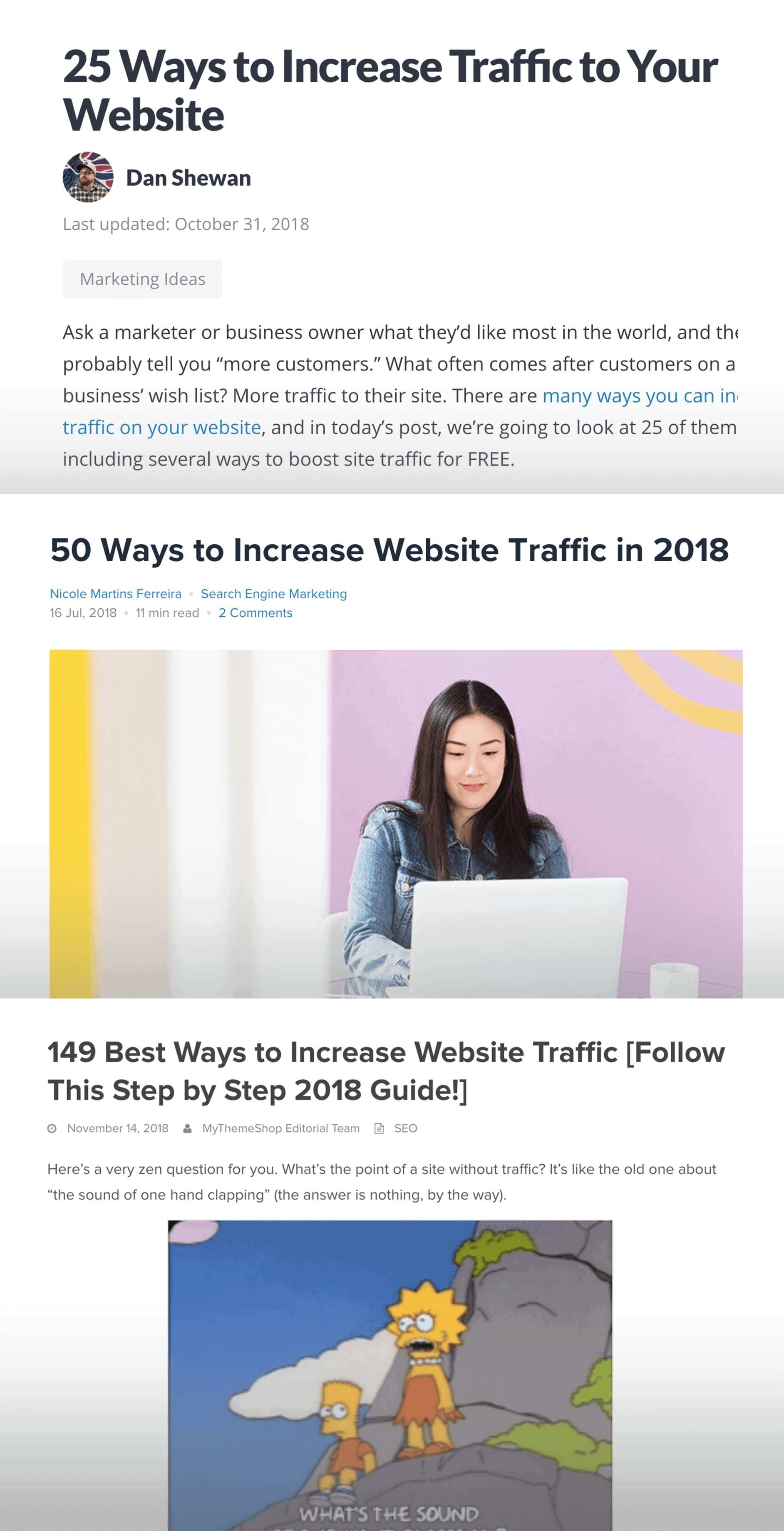 "Increase Website Traffic" – Existing content