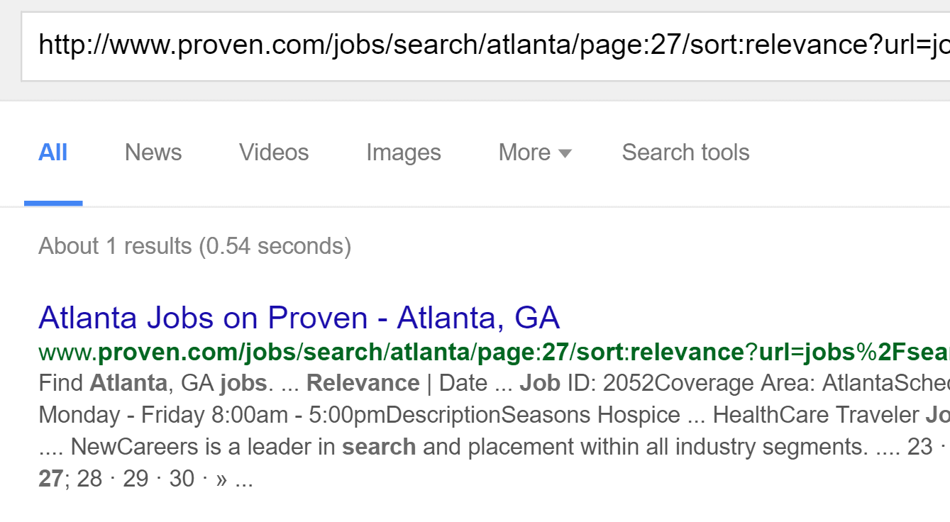indexed search result page