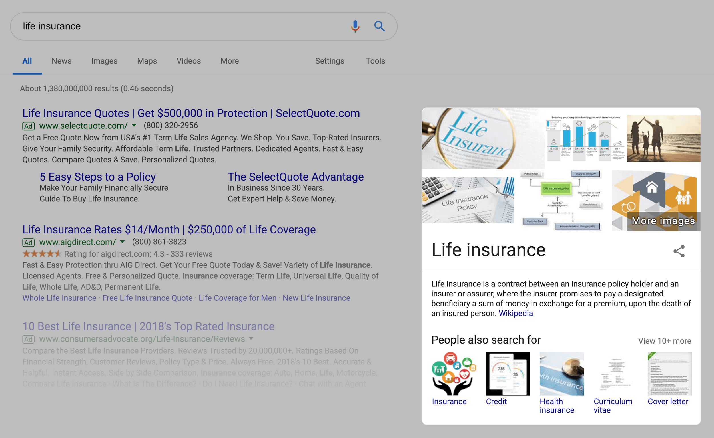 "life insurance" SERPs – Featured Snippet