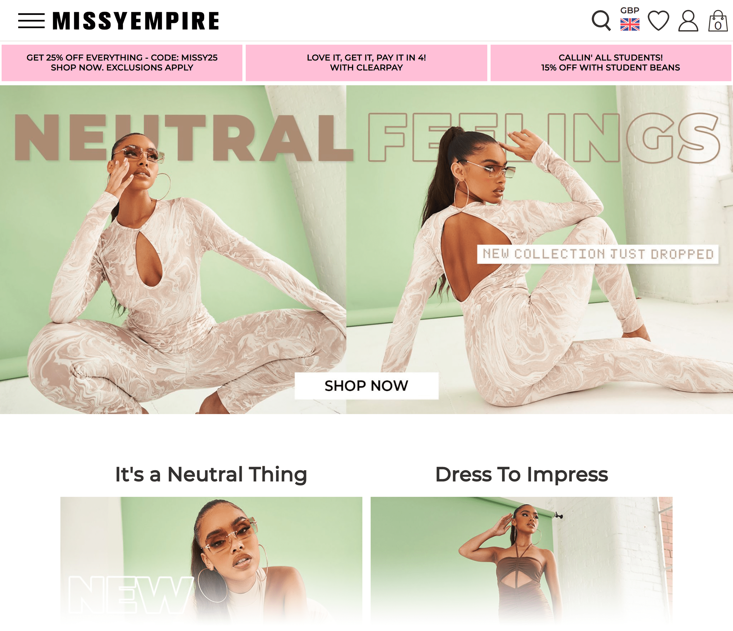 Missy Empire homepage