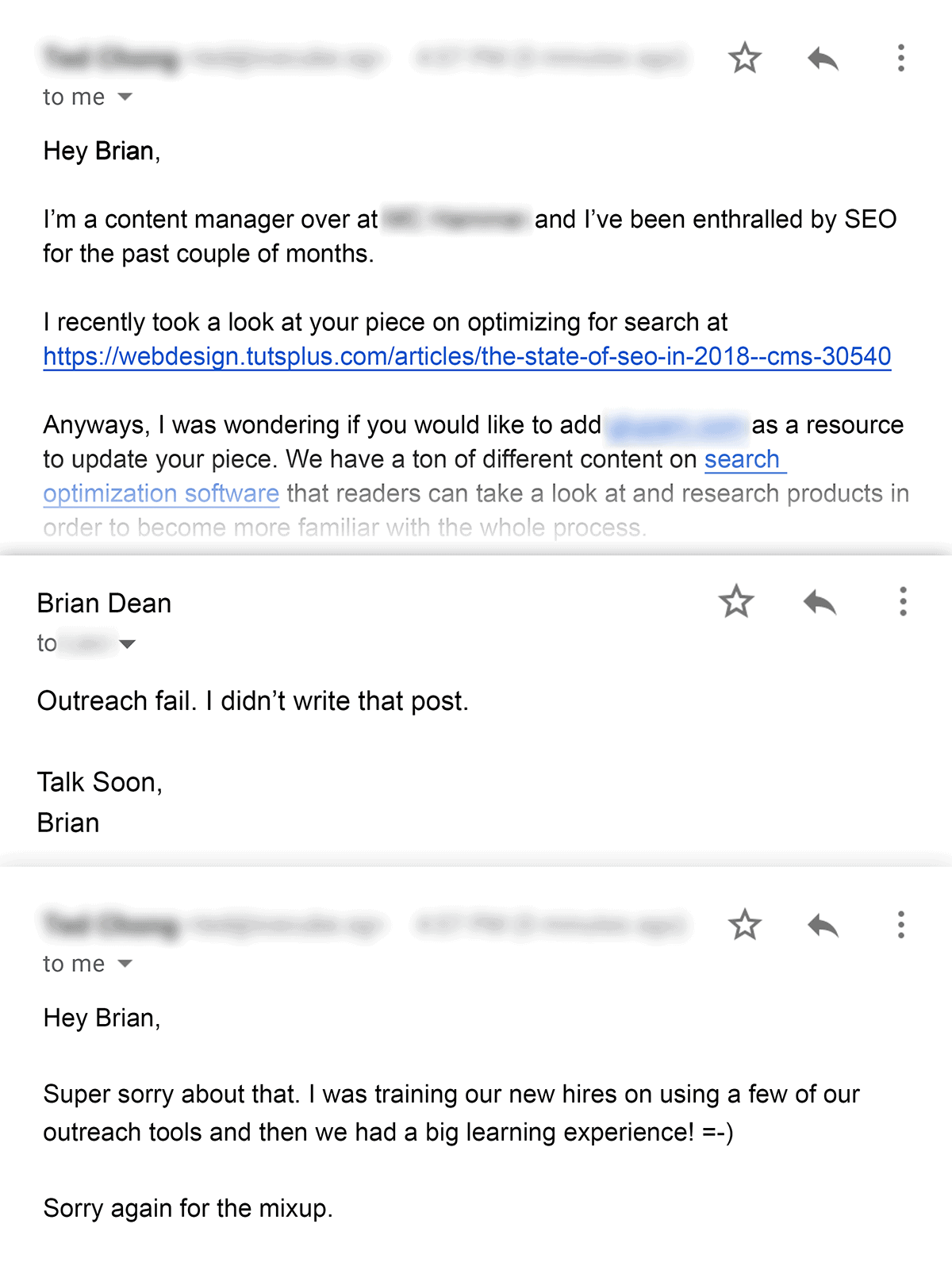 Newbie mistake in outreach email