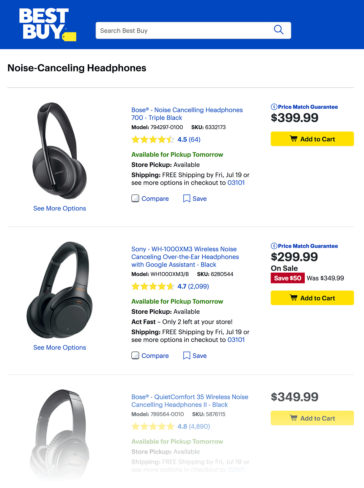 "noise canceling headphones" number one result
