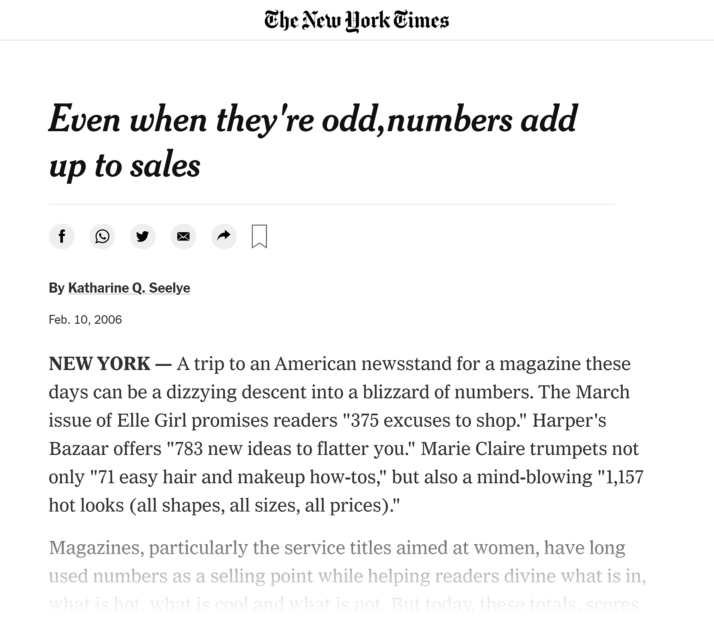 New York Times article on odd numbers